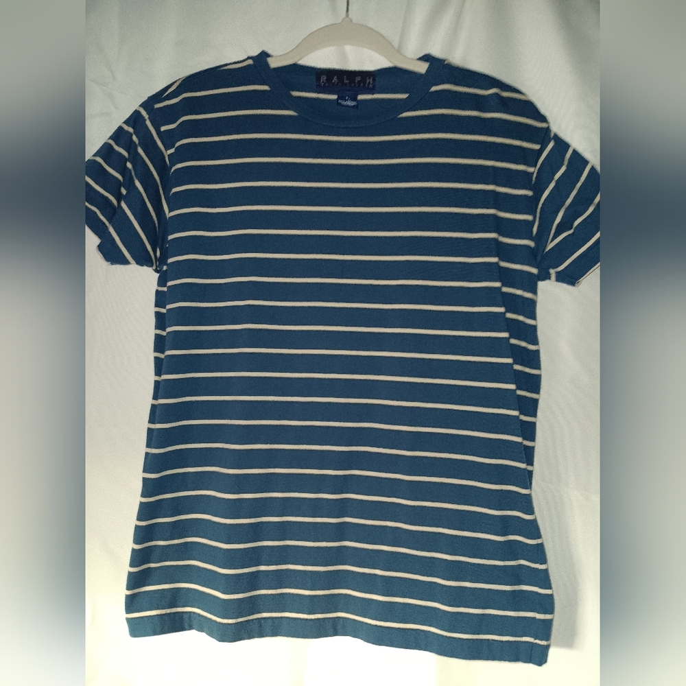 Ralph Lauren Blue and White Striped Short Sleeve Tee